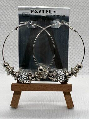 3For$20 Pastel Collection Black/Sliver Beaded Fashion Hoop Earrings